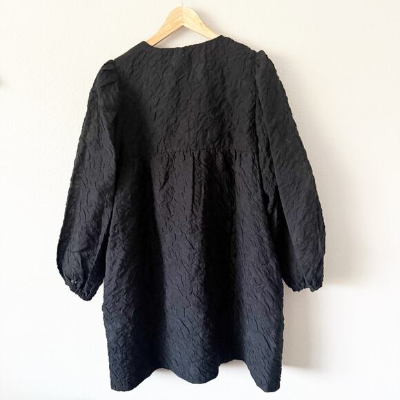 SOMETHING NAVY | Black Textured Organza Shift Dress Bubble Sleeve Bow | Size XXL - Picture 7 of 8